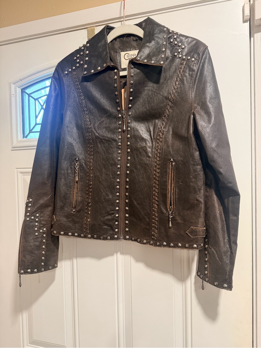 Cripple Creek Women's Brown Studded Leather Jacket